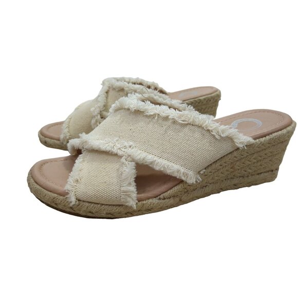 Journee Collection Wedge Sandal Womens 6 Beige Slip On Open Toe Shanni - Picture 1 of 11